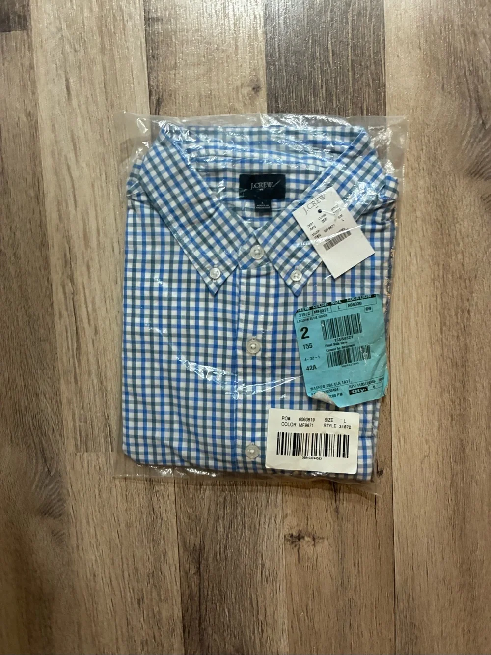 NWT J. Crew Blue and White Gingham Button-Down Shirt